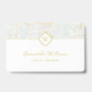 Monogram Marble Elegant White Gold ID Badge