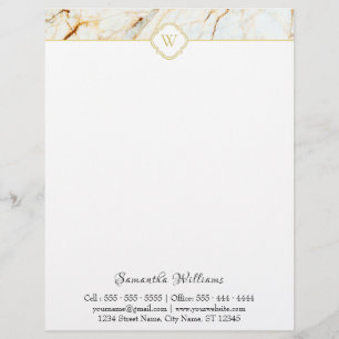 Monogram Marble Elegant White Gold Letterhead