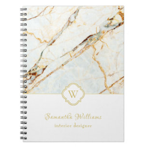 Monogram Marble Elegant White Gold Notebook