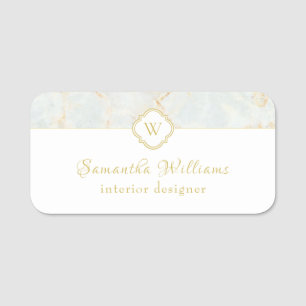 Monogram Marble Elegant White Gold Professional Name Tag