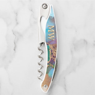 Monogram marble geode peacock colors granite chic corkscrew
