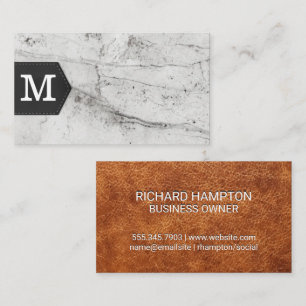 Monogram Marble Leather Texture Business Card