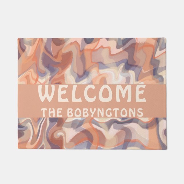Monogram marble plaid brown orange cream purple  doormat (Front)