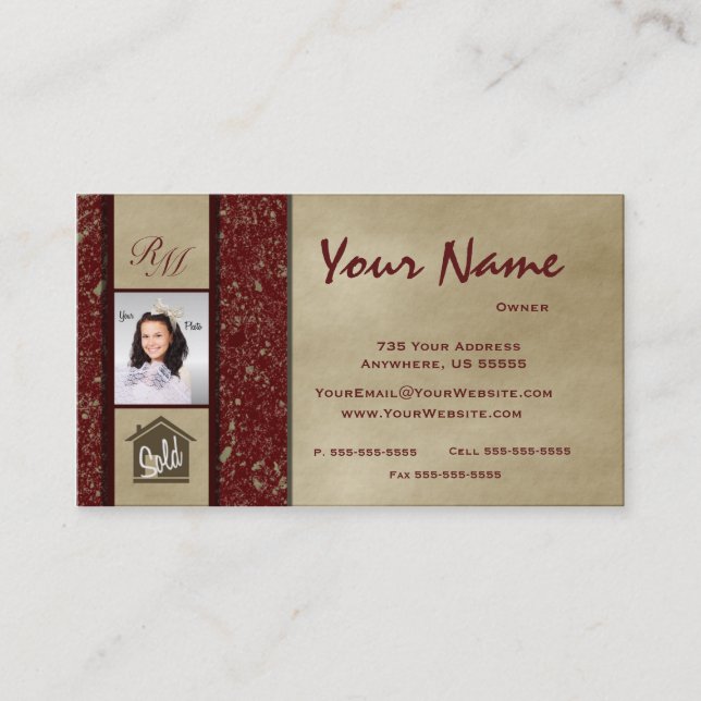 Monogram Marble Real Estate Photo Business Cards 6 (Front)