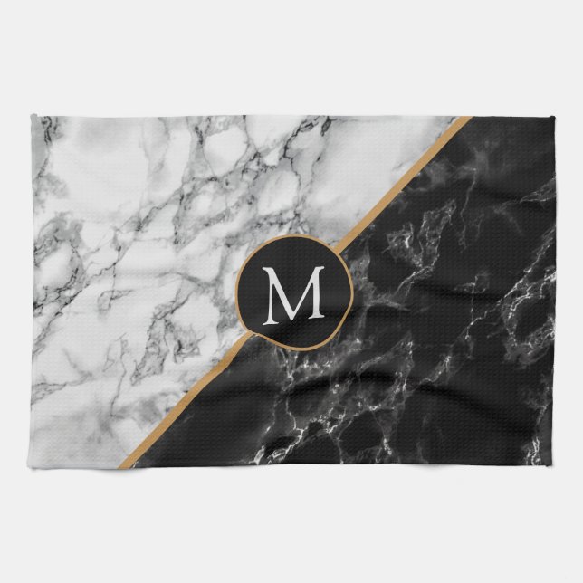 Monogram Marble Stone Kitchen Towel - Your Letter (Horizontal)