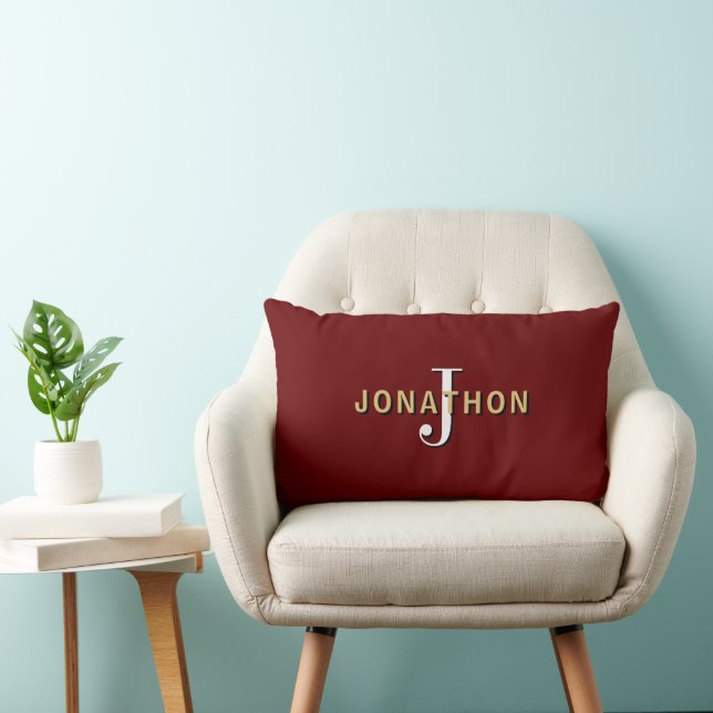 Monogram Masculine Initial Name Gold Burgundy Lumbar Cushion (Chair)