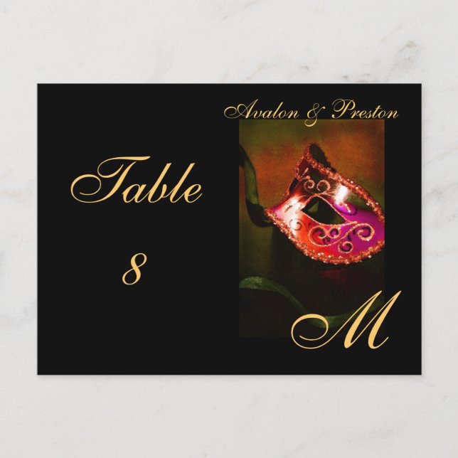 Monogram Masquerade Mask Red Table Placecard Postcard (Front)
