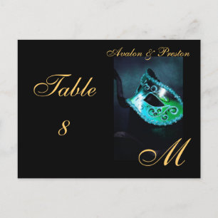 Monogram Masquerade Mask Teal Table Placecard Postcard