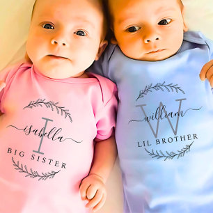 Monogram Matching big sister little sis Baby Bodysuit