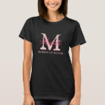 Monogram matron of honour t shirts | pink and blac<br><div class="desc">Personalised monogram matron of honour t shirts | pink and black colours. Monogrammed tees with custom name in elegant script text. Personalise for bride, bridesmaids, flower girl, maid of honour, matron of honour, mother of the bride etc. Cute idea for wedding party, bridal shower and bachelorette party. Vintage chic style....</div>