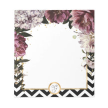 Monogram Mauve Flowers and Gold with Chevron
