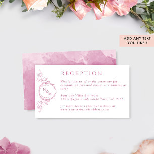 Monogram Mauve Pink Watercolor Wedding Reception Enclosure Card