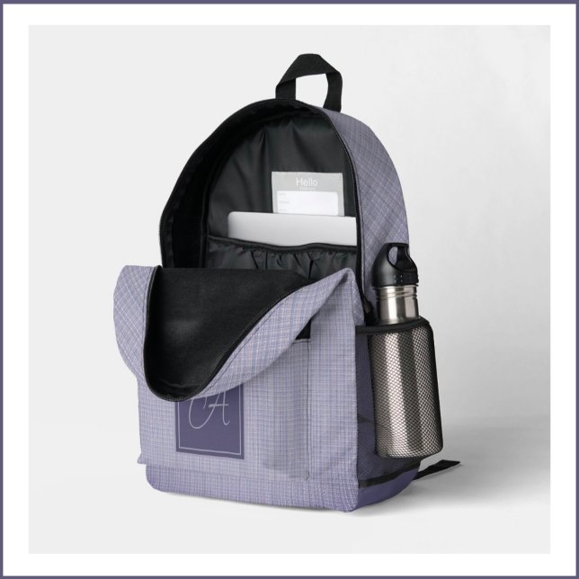 Monogram Mauve Purple Plaid Printed Backpack (Creator Uploaded)