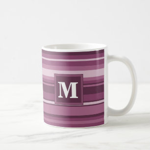 Monogram mauve stripes coffee mug