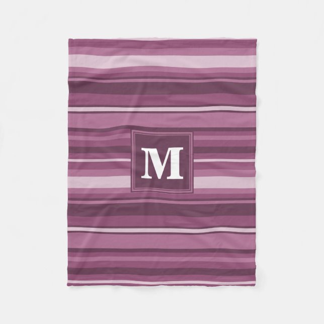Monogram mauve stripes fleece blanket (Front)