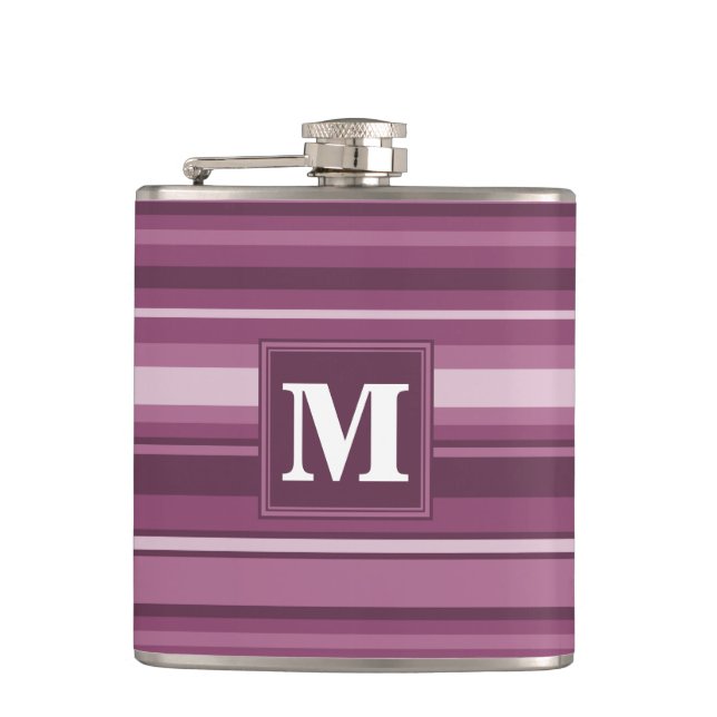 Monogram mauve stripes hip flask (Front)