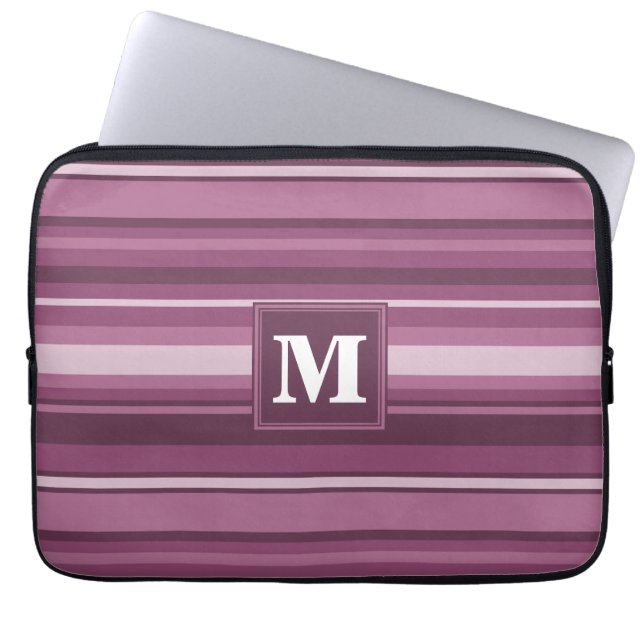 Monogram mauve stripes laptop sleeve (Front)