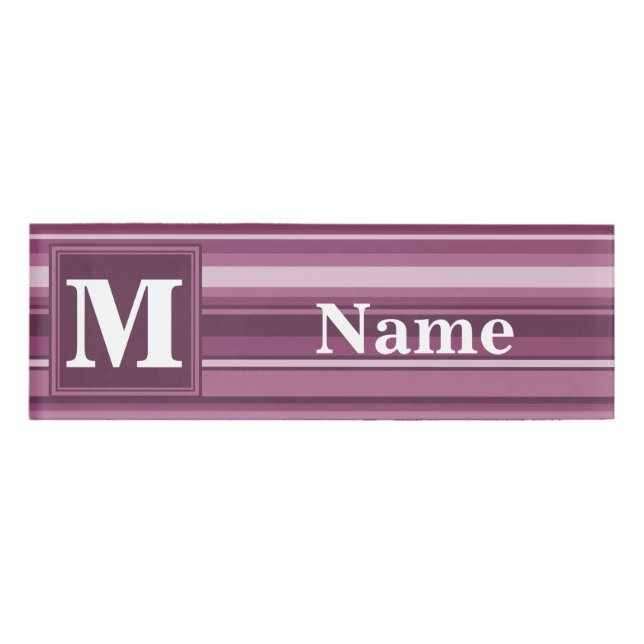 Monogram mauve stripes name tag (Front)