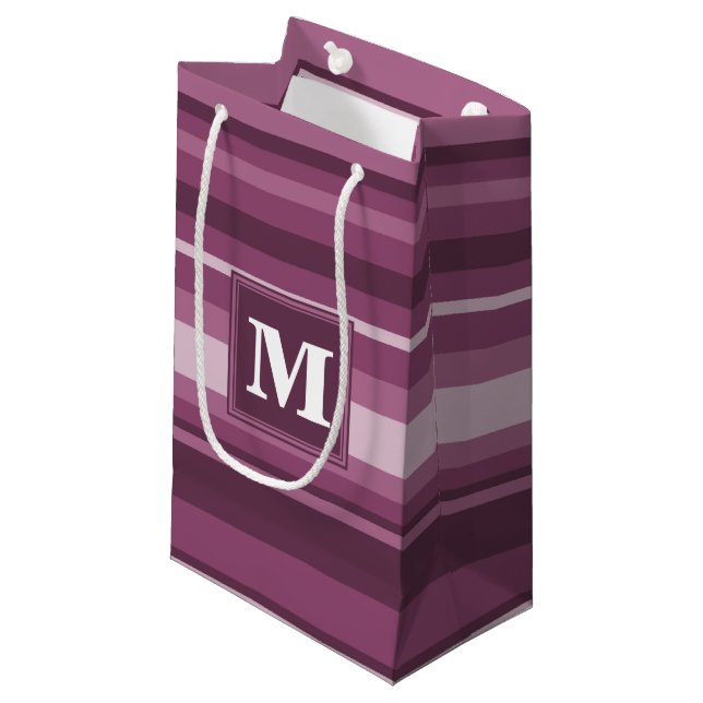 Monogram mauve stripes small gift bag (Front Angled)