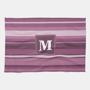 Monogram mauve stripes tea towel