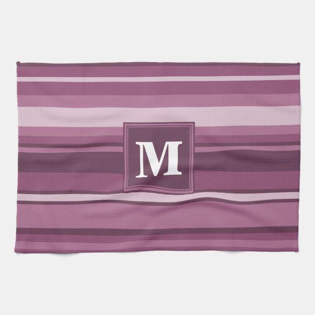 Monogram mauve stripes tea towel (Horizontal)