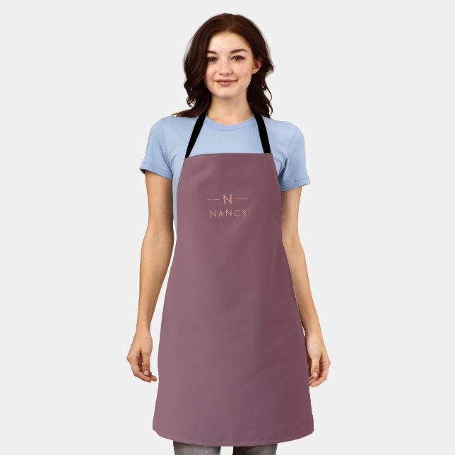 Monogram Mauve Taupe Modern Minimalist Elegant Apron (Worn)
