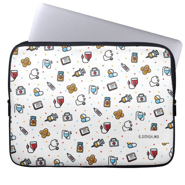 Monogram. Medical Pattern. For Doctors and Nurses Laptop Sleeve (Front)