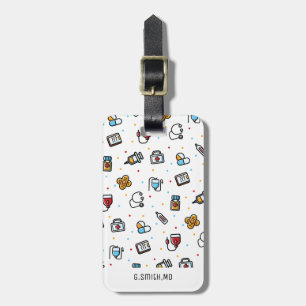 Monogram. Medical Pattern. For Doctors and Nurses Luggage Tag