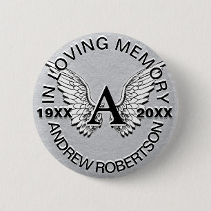 Monogram Memorial Angel Wings 6 Cm Round Badge