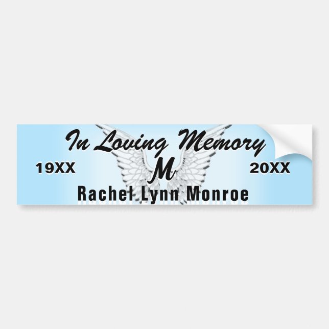 Monogram Memorial Angel Wings Bumper Sticker (Front)