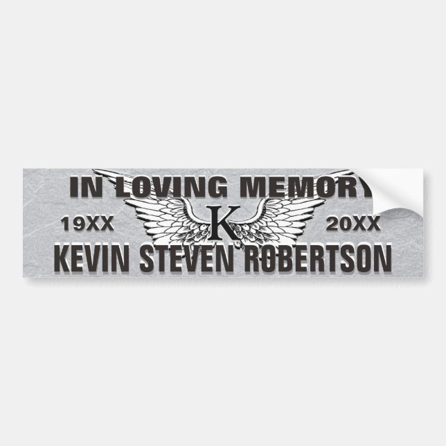 Monogram Memorial Angel Wings Bumper Sticker (Front)