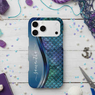 Monogram Mermaid Scale Purple Navy Blue iPhone 12 Case