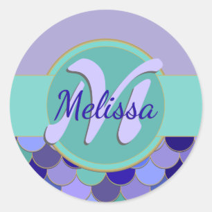 Monogram Mermaid Sheet of Stickers   Purple & Teal