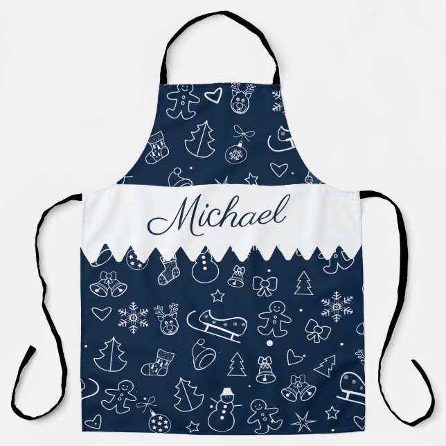 Monogram Merry Christmas and Happy New Year! 20XX Apron (Front)