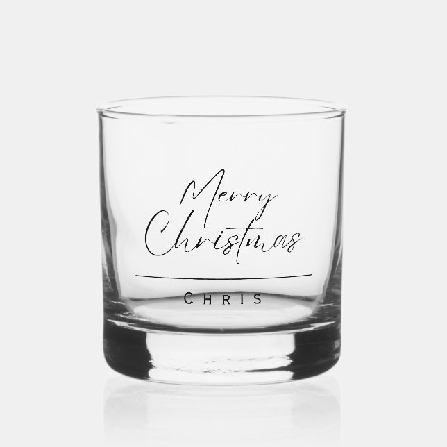 Monogram Merry Christmas black Whiskey Glass (Front)