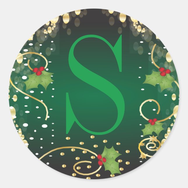Monogram Merry Christmas Classic Round Sticker (Front)