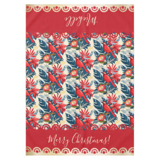 Monogram Merry Christmas & Happy New Year! Floral Tablecloth
