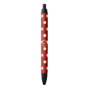 Monogram Merry Christmas Lights Red Black Ink Pen