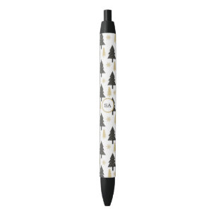 Monogram Merry Christmas Tree Snowflake Gold White Black Ink Pen
