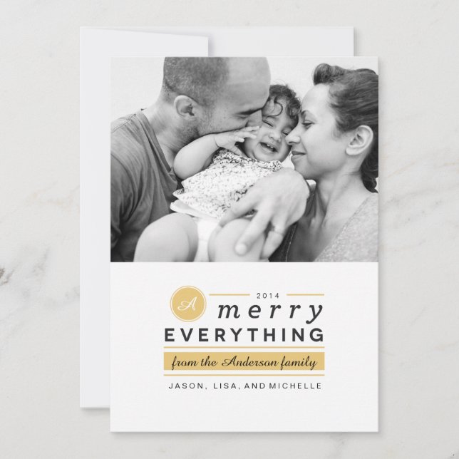 Monogram Merry Everything Photo Holiday card (Front)