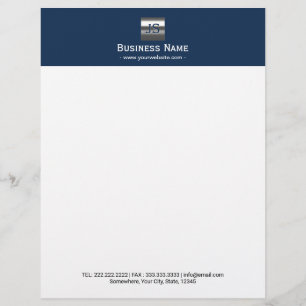 Monogram Metal Logo Navy Blue Modern Professional Customized Letterhead