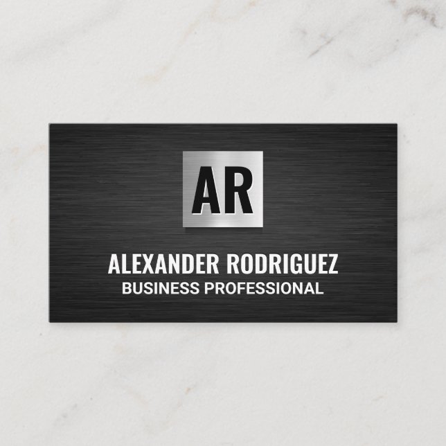 Monogram | Metal Square | Black Texture Business Card (Front)