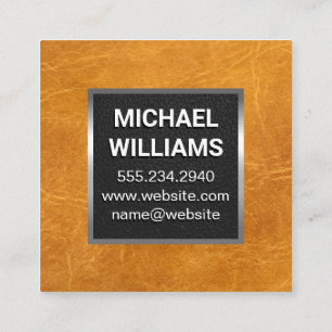 Monogram Metal Trim Brown Leather Square Business Card