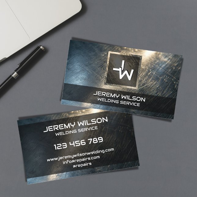 Monogram Metal Welder Construction Repair Handyman Business Card (Creator Uploaded)