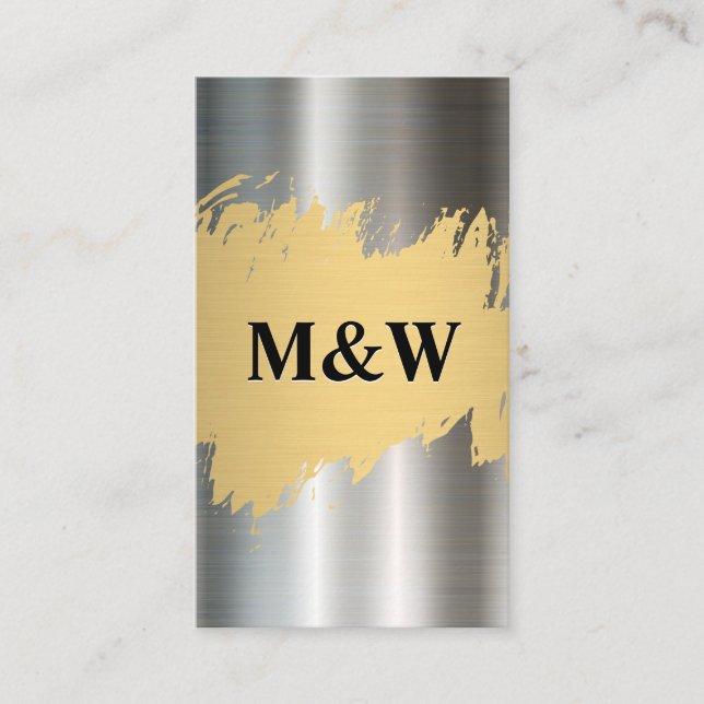 Monogram | Metallic Aluminium Background Business Card (Front)