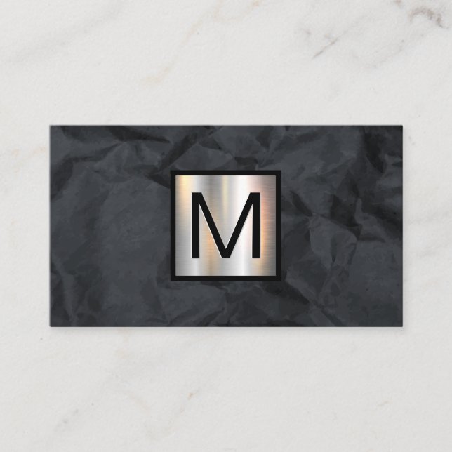 Monogram Metallic Banner | Black Crumpled Paper Business Card (Front)