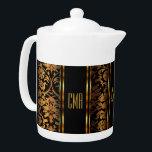 Monogram Metallic Gold and Black Damask<br><div class="desc">Teapot. Featuring a beautiful Monogram Metallic Gold and Black Damask Pattern. A charming accent to add to your home or give for a housewarming gift. 📌If you need further customisation, please click the "Click to Customise further" or "Customise or Edit Design" button and use our design tool to resize, rotate,...</div>