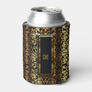 Monogram Metallic Gold and Black Damask Can Cooler