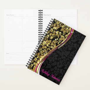 Monogram Metallic Gold Damask Planner