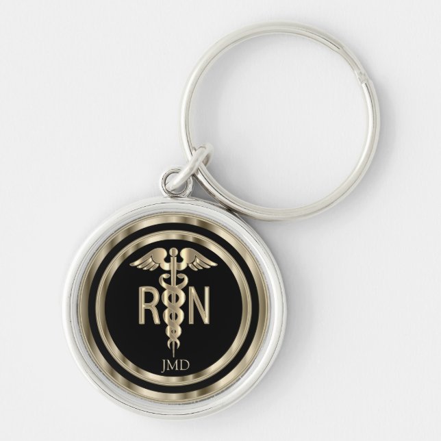 Monogram Metallic Gold for a Registered Nurse Key Ring (Front)
